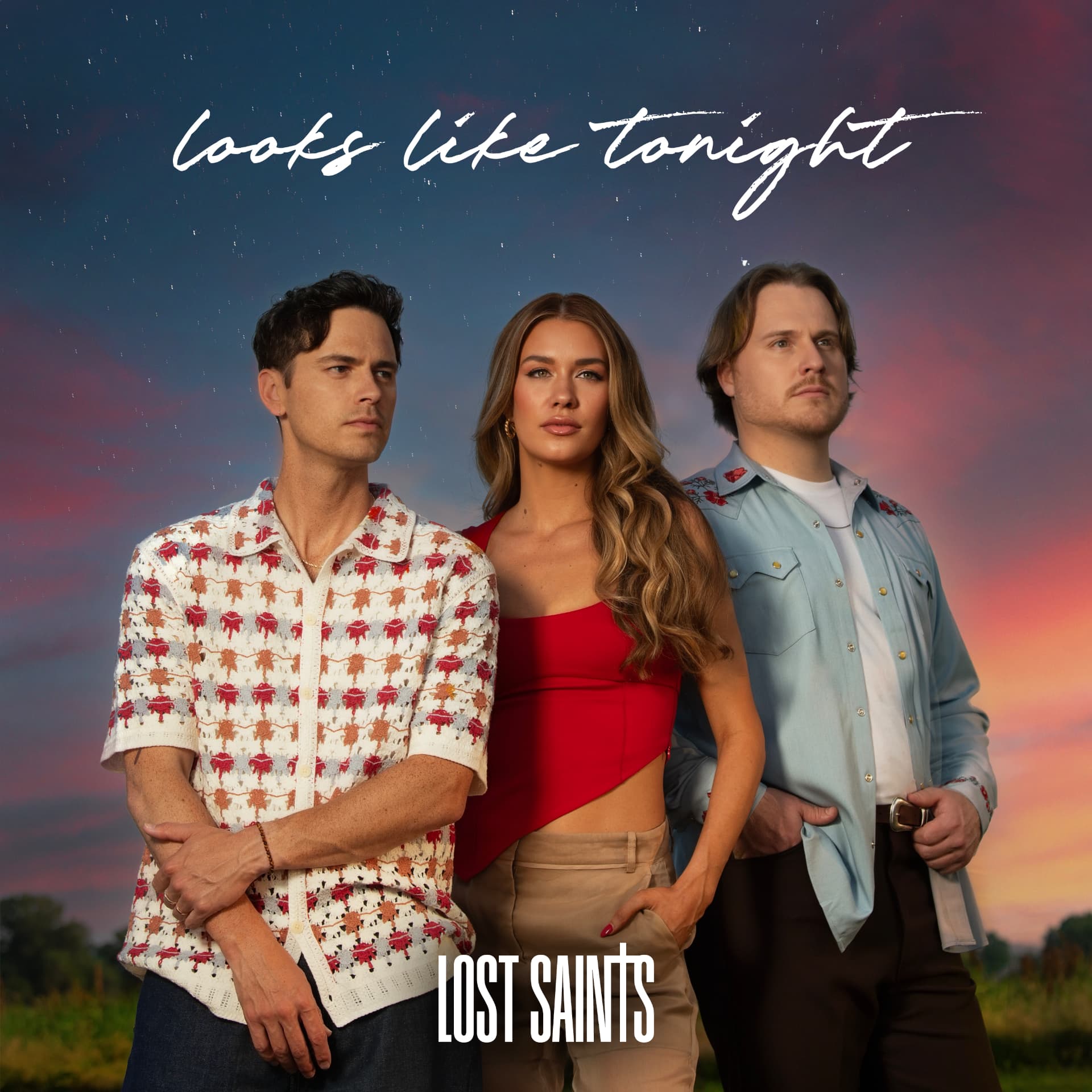 Lost Saints — Looks Like Tonight single cover: the band beneath a starry twilight sky